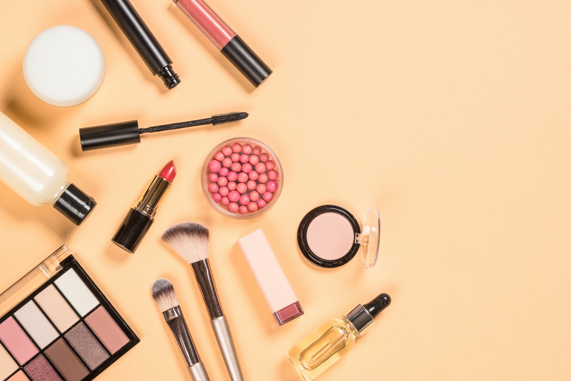 Professional make up products flat lay.